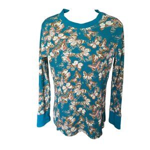 Sundance Women's Small Waffle Knit Long Sleeve Thermal Top Butterfly Print Comfy